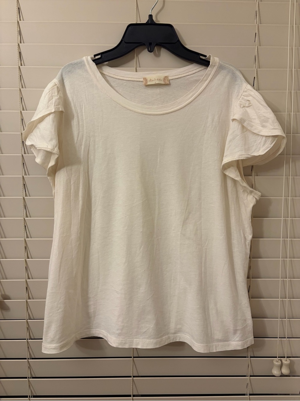 Altar'd State Flutter Sleeve Blouse Top Cream Ivory Ruffle Shirt Women’s Large